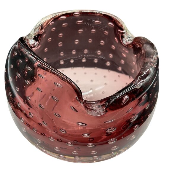 Art Glass Pink Bullicante Bowl / Ashtray With Controlled Bubbles 2.25"H x 3"W - Picture 3 of 7